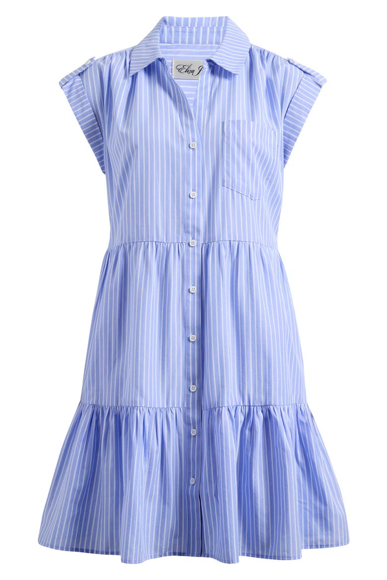 Stripe Tiered Cotton Blend Shirtdress, Alternate, color, BLUE/ WHITE STRIPE