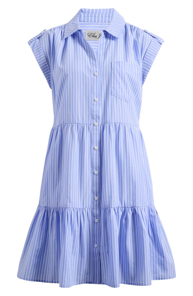 Eliza J Stripe Tiered Cotton Blend Shirtdress, Alternate, color, Blue/ White Stripe