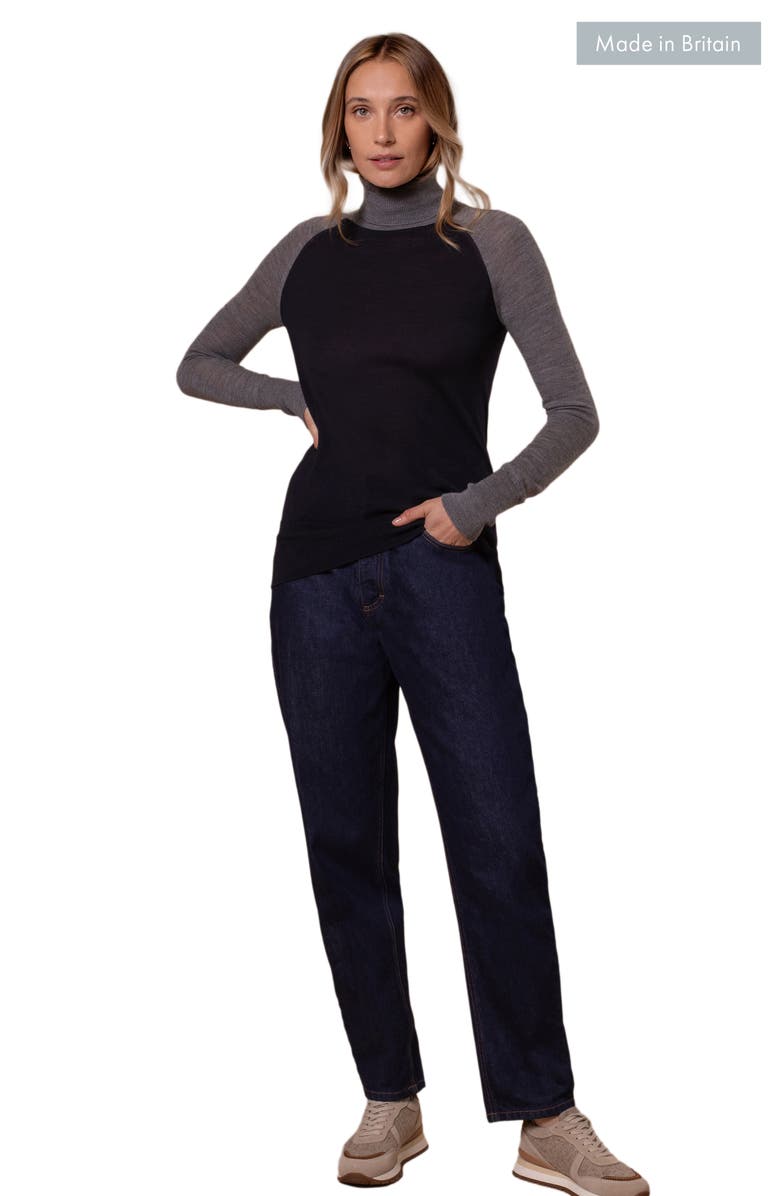 Celtic & Co. Merino Colour Block Roll Neck Sweater, Alternate, color, Navy / Grey