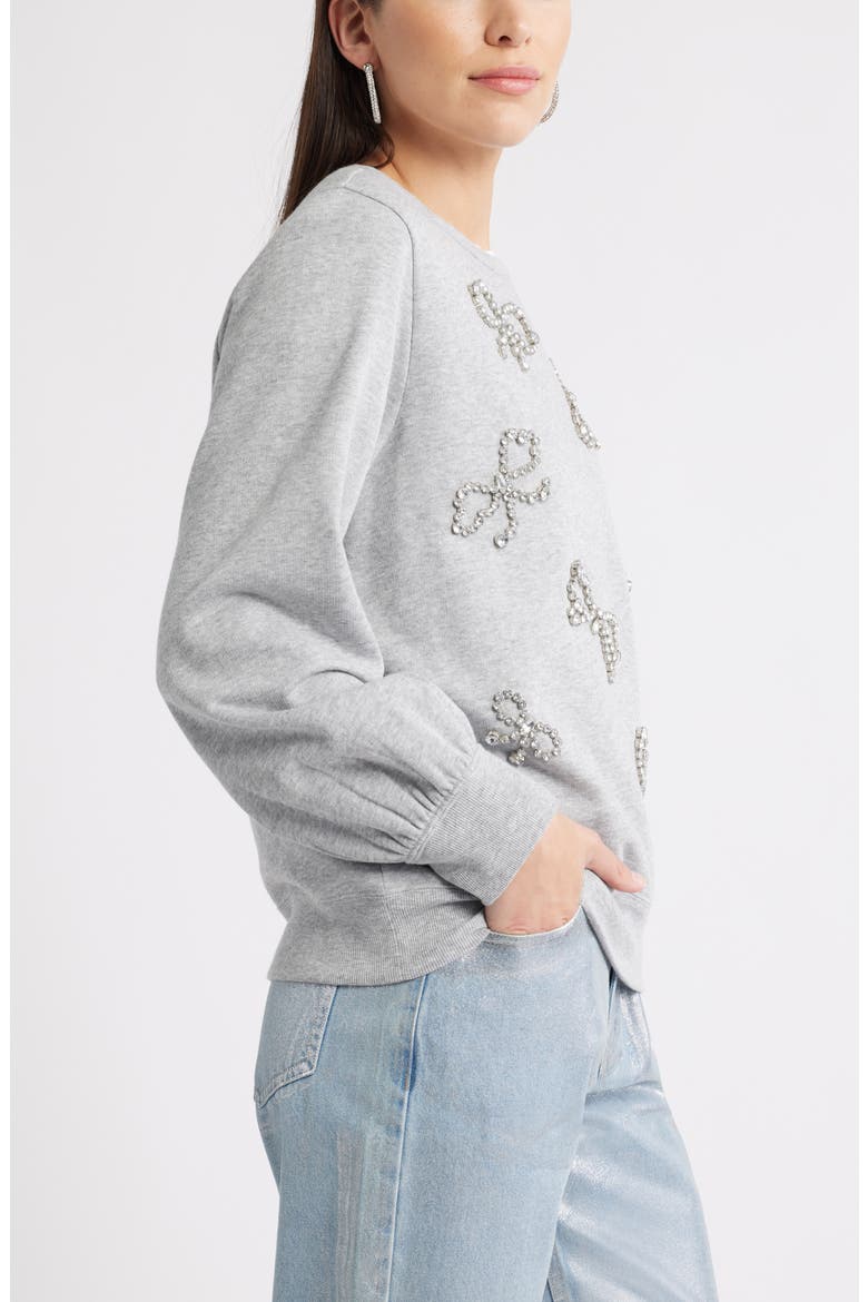 Crystal Bow Embellished Sweatshirt, Alternate, color, GREY HEATHER BOW EMBELLISHMENT