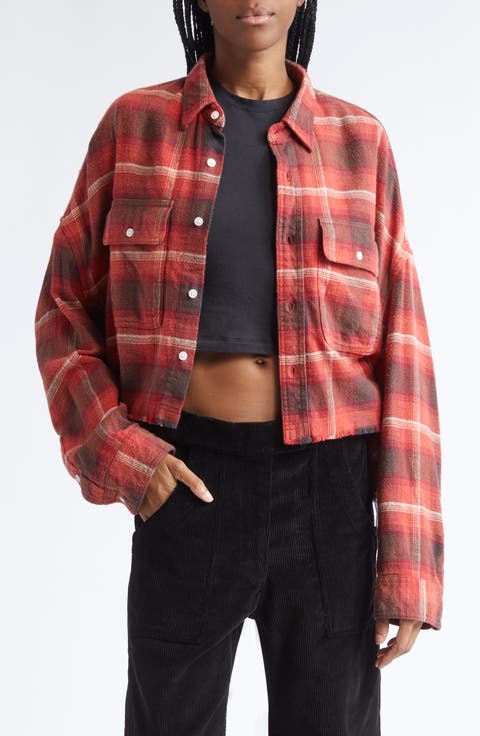 Plaid Cotton Flannel Crop Work Shirt