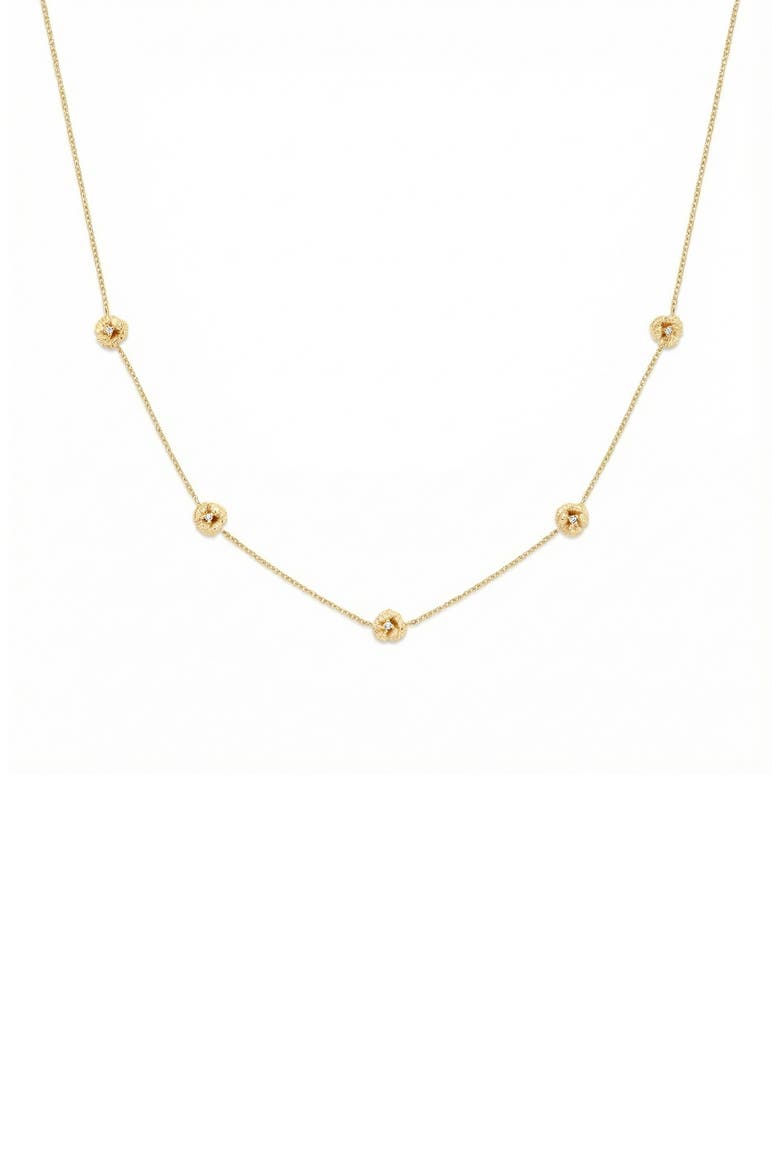 Cubic Zirconia Birthstone Flower Station Necklace, Main, color, GOLD FEBRUARY
