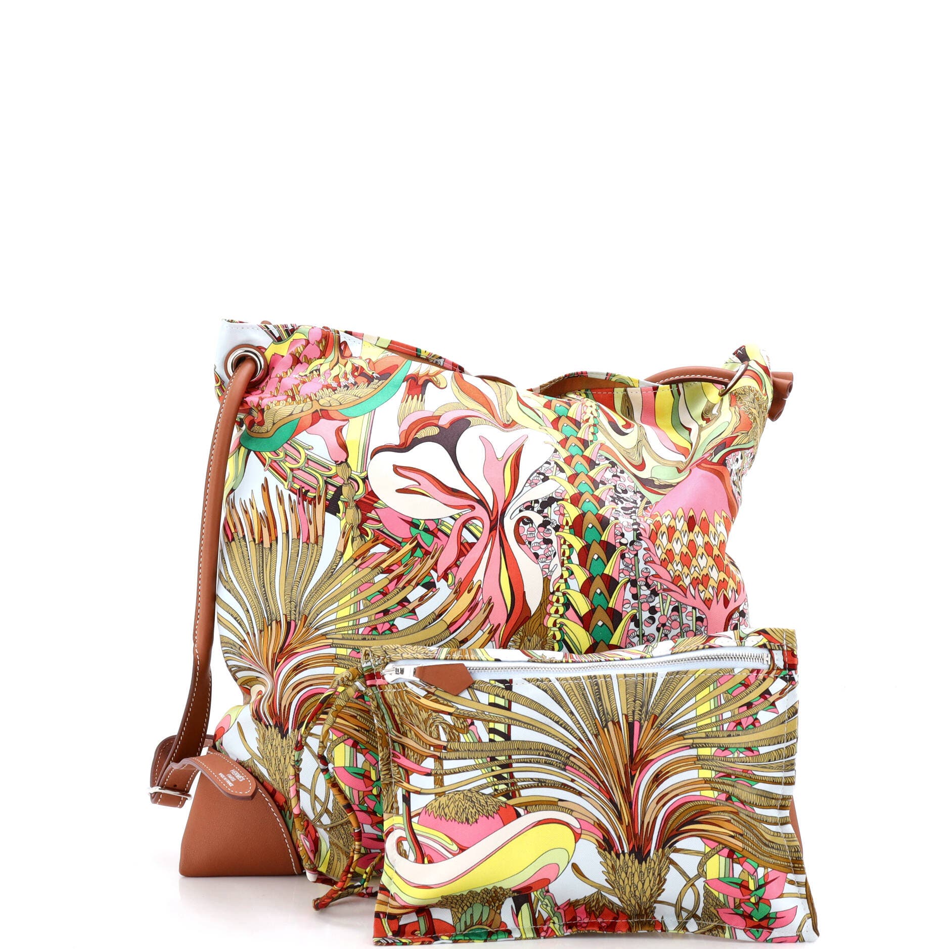 Pre-Owned Hermes Silky City Bag Printed Silk and Leather PM, Alternate, color, 