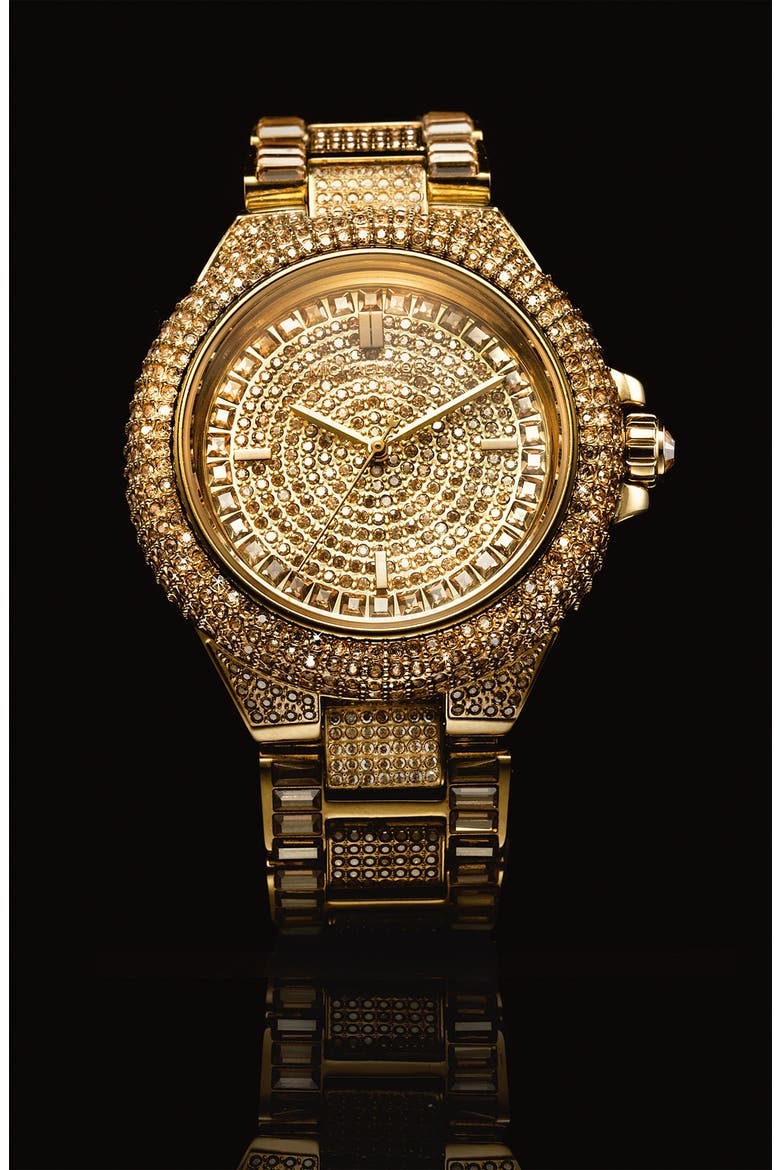Michael Kors 'Camille' Crystal Encrusted Bracelet Watch, 44mm, Alternate, color, SILVER