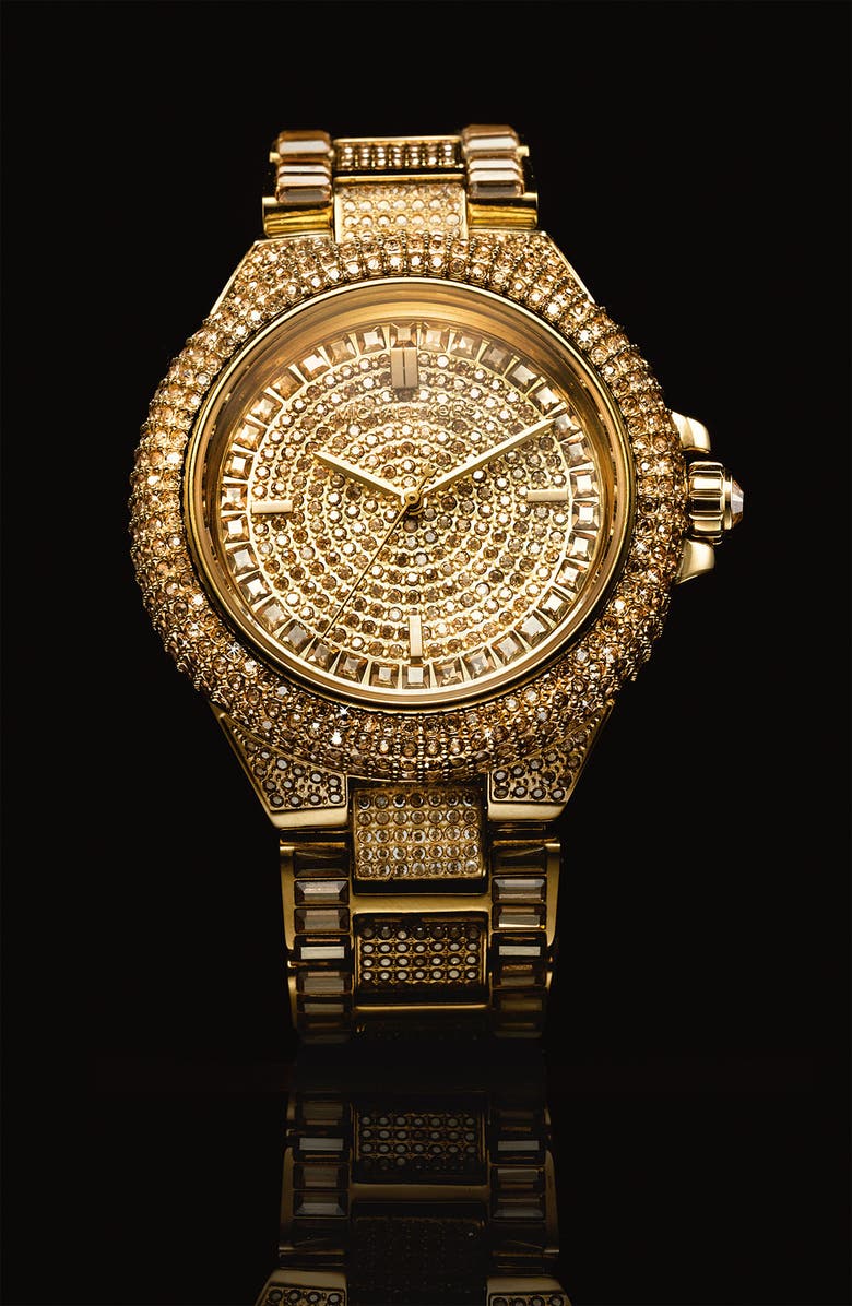 MICHAEL Michael Kors Michael Kors 'Camille' Crystal Encrusted Bracelet Watch, 44mm, Alternate, color,