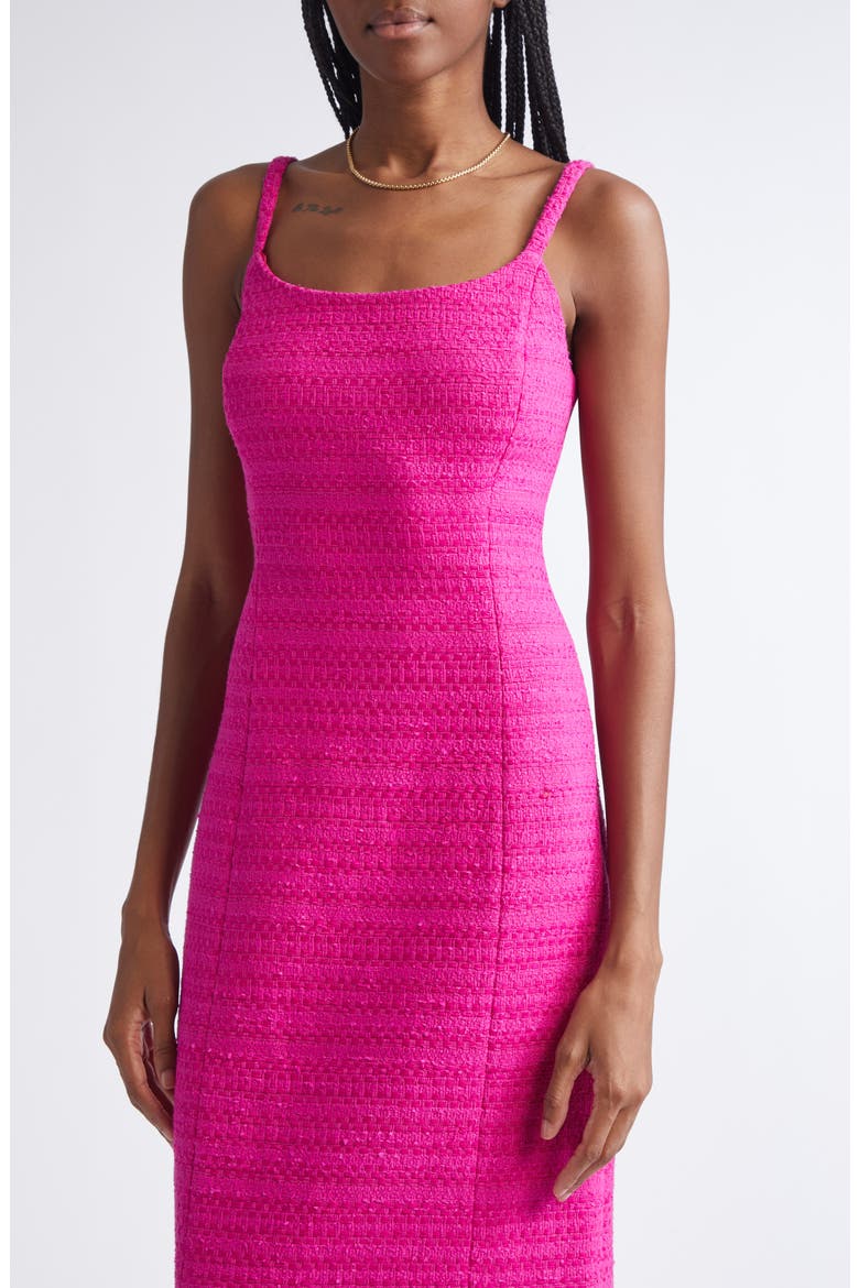 Cotton Blend Tweed Sheath Midi Dress, Alternate, color, HOT PINK
