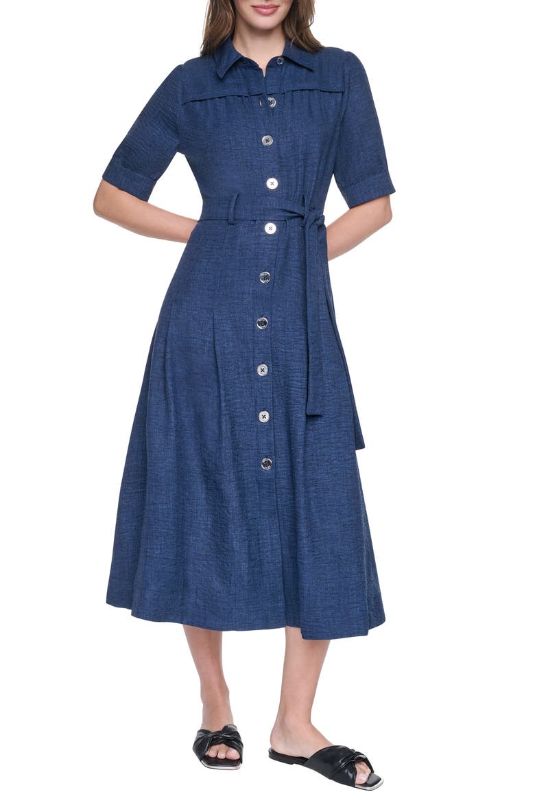 Mélange Belted Shirtdress, Main, color, INDIGO