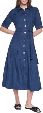DKNY Mélange Belted Shirtdress