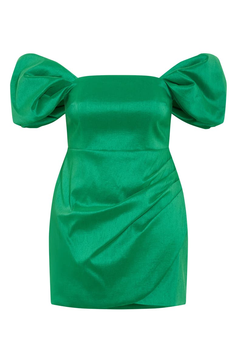 City Chic Elyse Puff Sleeve Off the Shoulder Sheath Dress, Alternate, color, Kelly Green