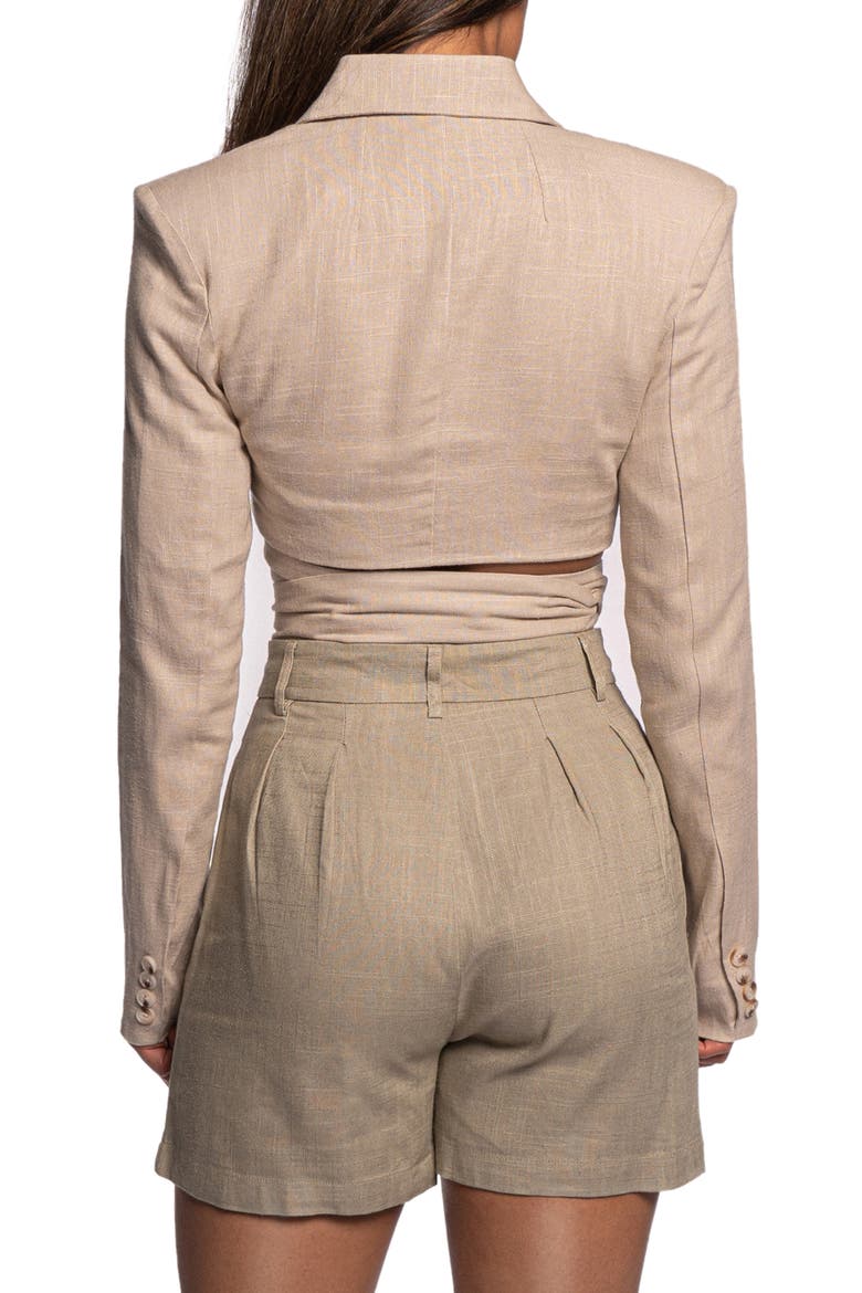 Myling Cotton & Linen Wrap Crop Top, Alternate, color, BEIGE