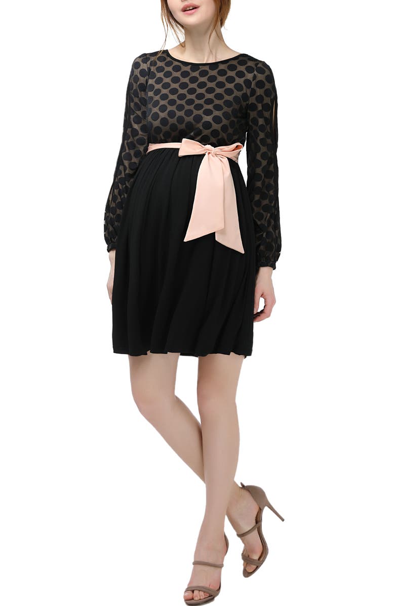 Kimi & Kai Macy Polka Dot Lace Maternity Dress, Main, color, Black