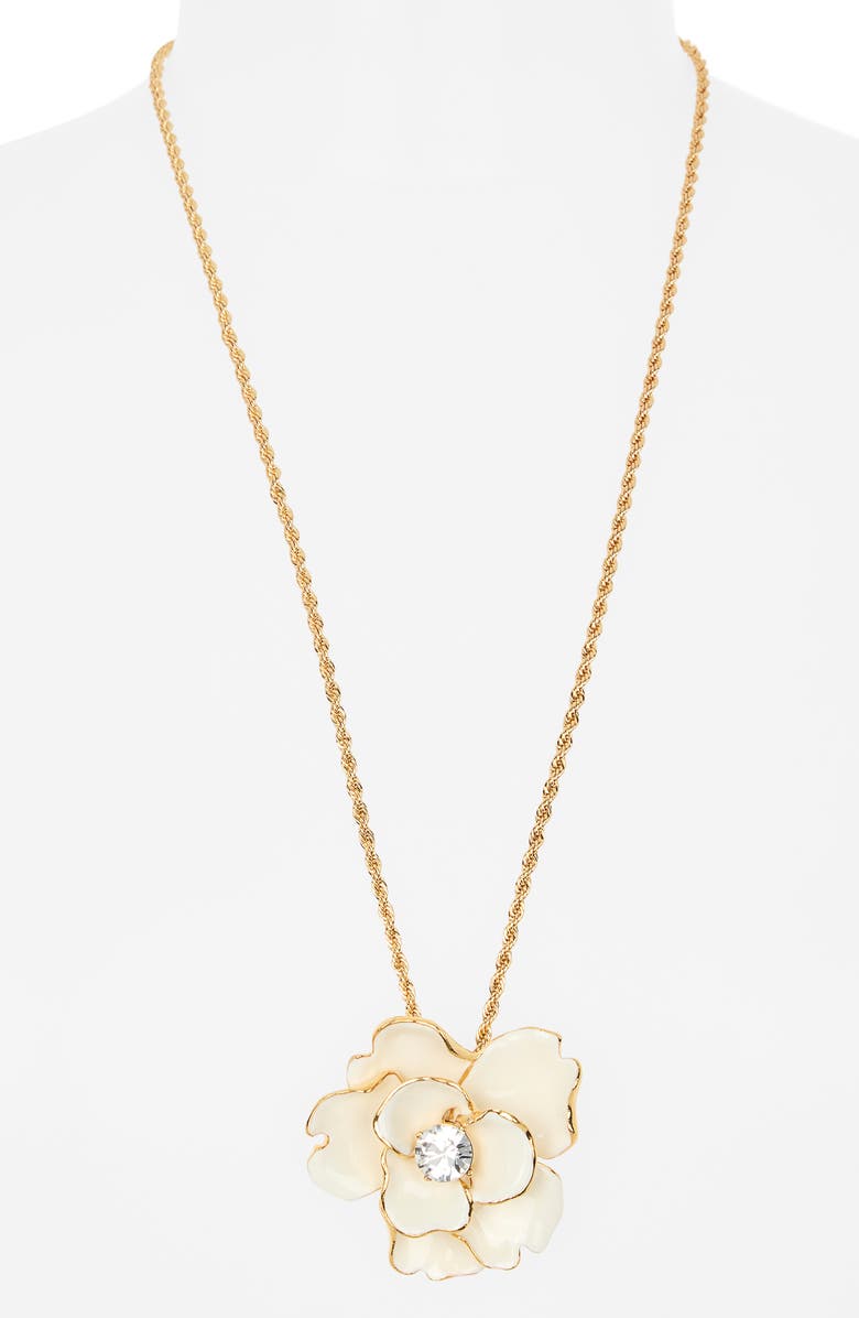 Kenneth Jay Lane Crystal & Enamel Flower Pendant Necklace, Alternate, color, 