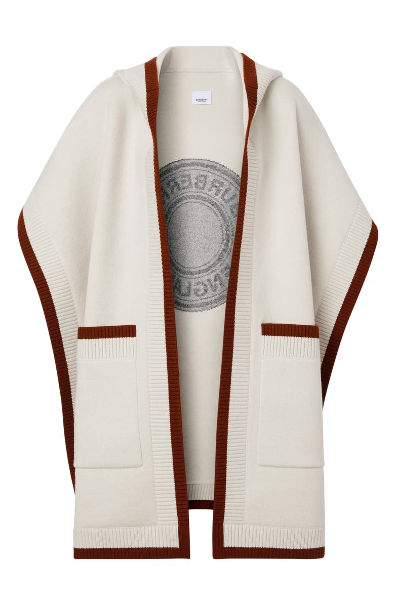 Burberry Carla Logo Hooded Wool Blend Cape, Alternate, color, 