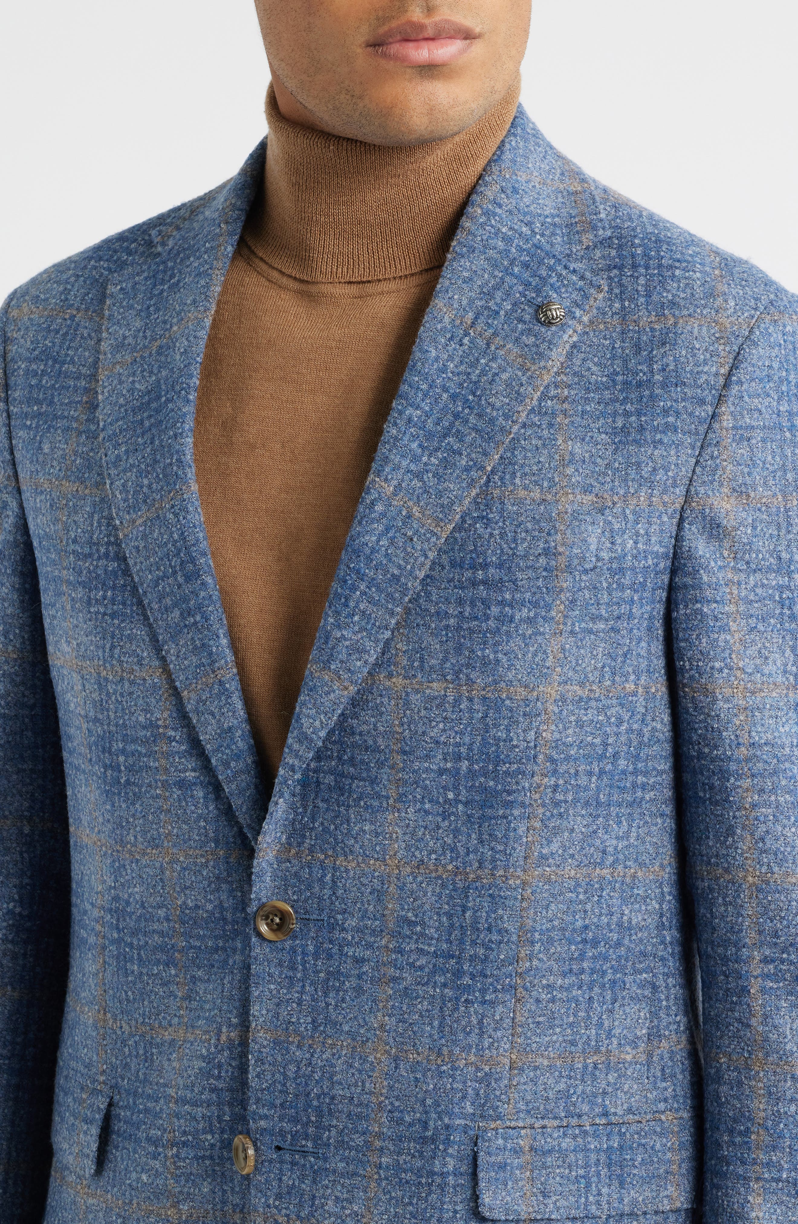McAllen Blue Windowpane Check Soft Constructed Alpaca & Wool Blend