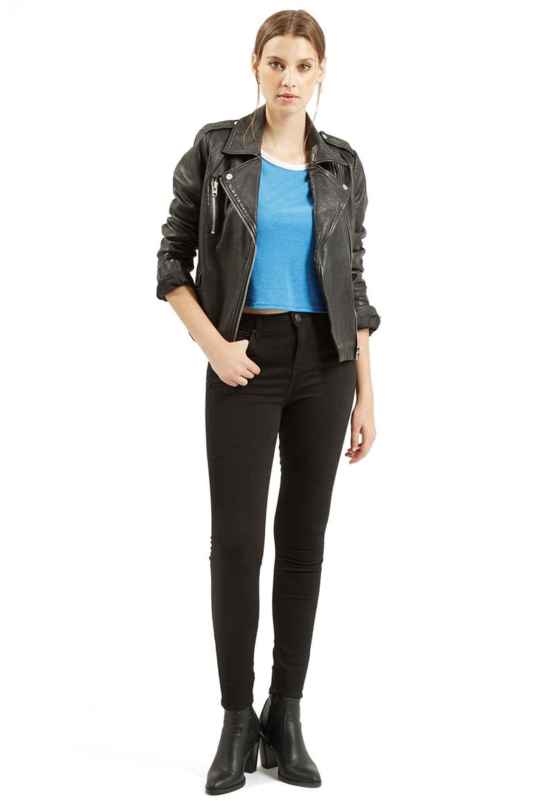 Moto Jamie High Waist Ankle Skinny Jeans, Alternate, color, BLACK