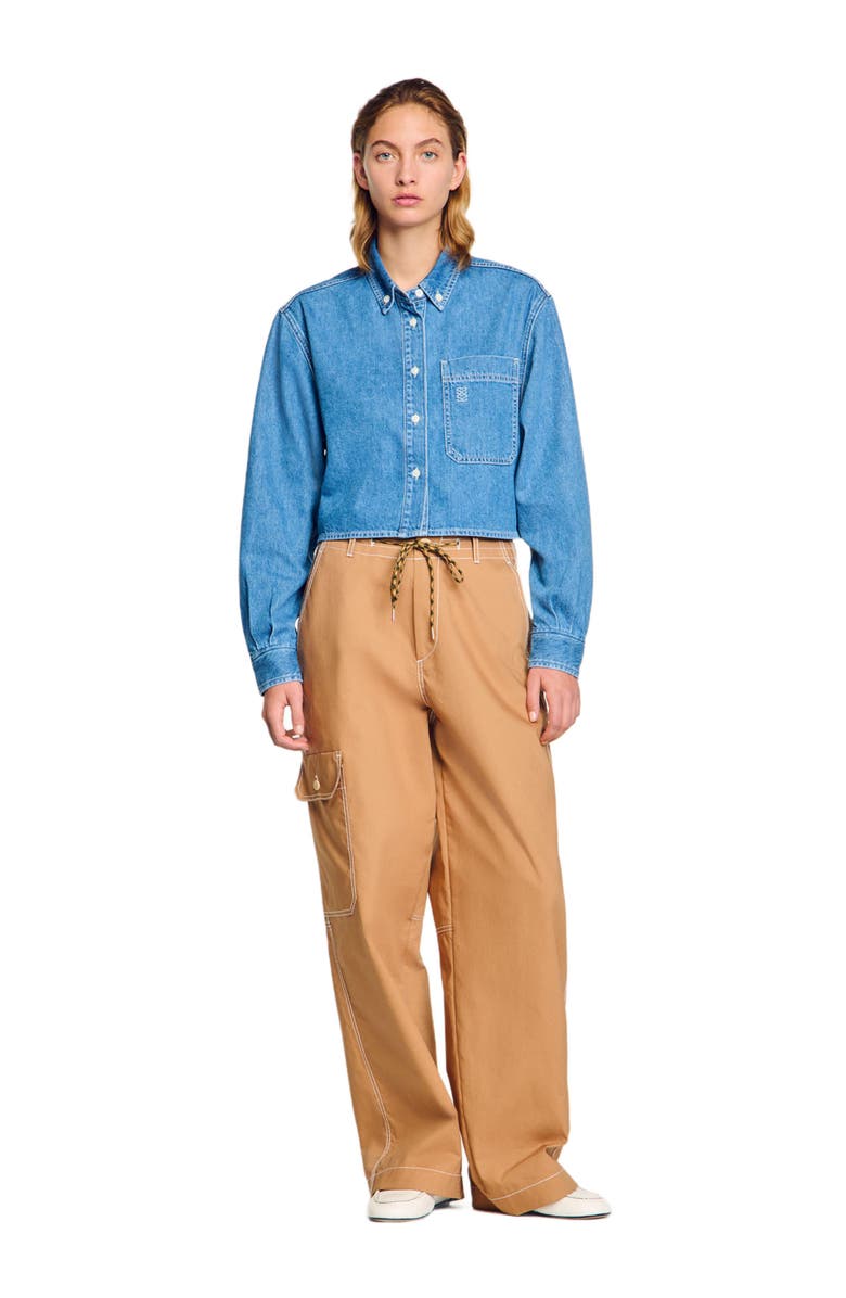SANDRO Denim cropped shirt, Main, color, 