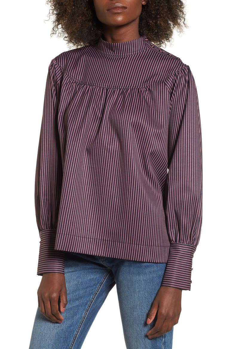 Shirring Stripe Top, Main, color, BURGUNDY MULTI