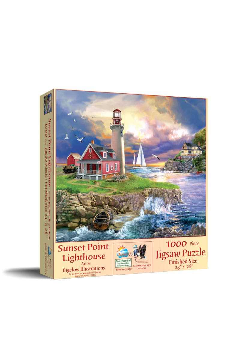 Sunsout Sunset Point Lighthouse 1000 piece Jigsaw Puzzle for Adults, Main, color, Multicolor