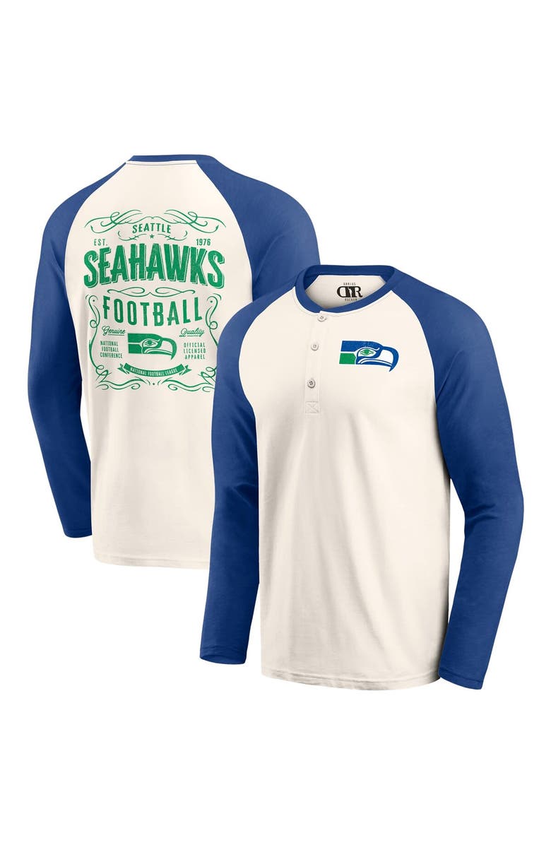 Darius Rucker Collection by Fanatics Men's Darius Rucker Collection by Fanatics Cream/Royal Seattle Seahawks Raglan Henley Long Sleeve T-Shirt, Alternate, color, Cream