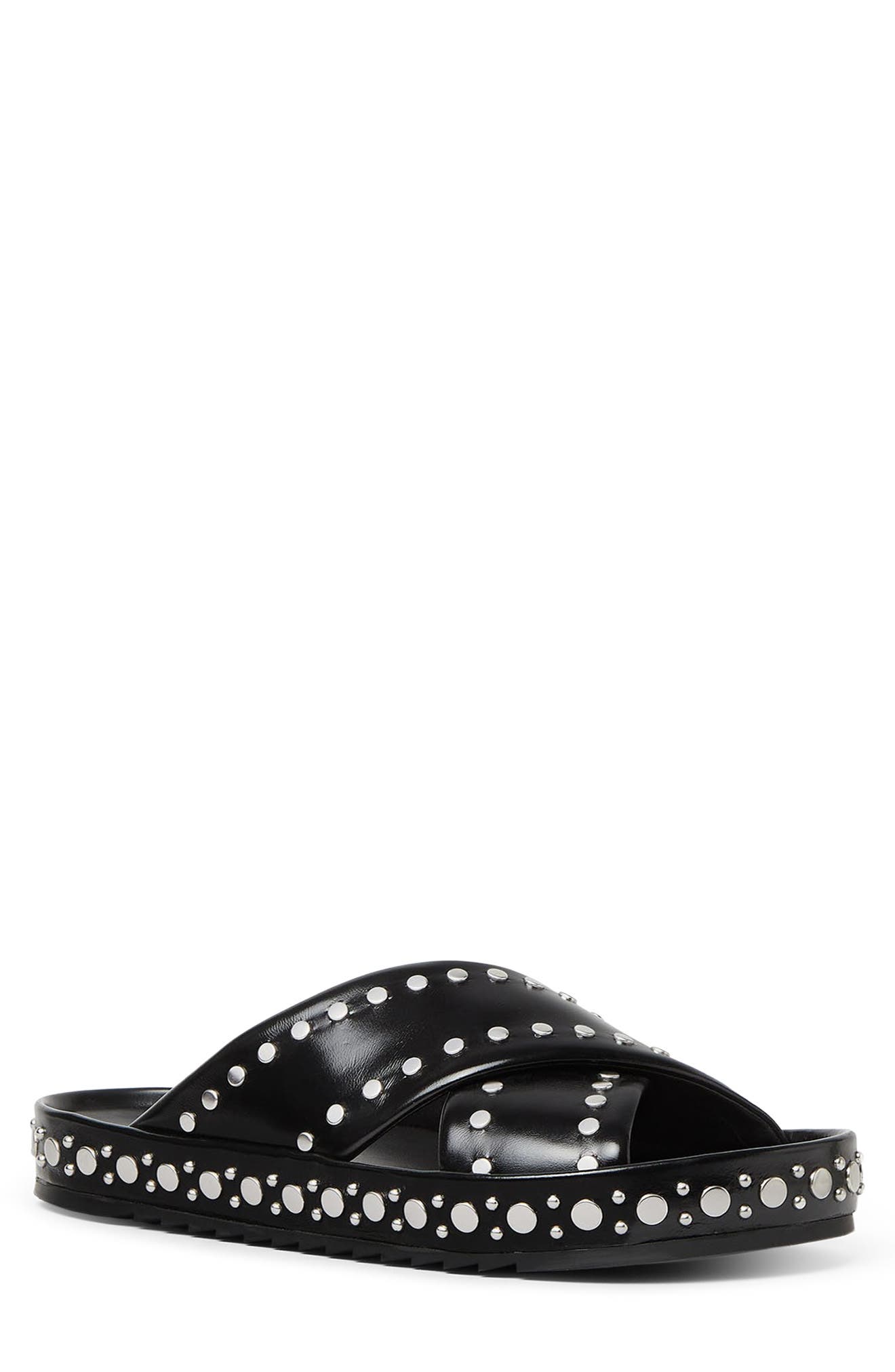 Studded Crisscross Slide Sandal, Main, color, NERO PALLADIO