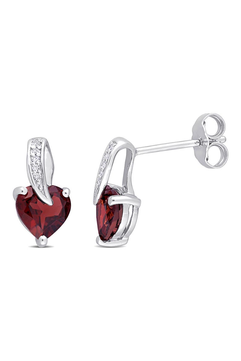 Garnet Heart & Diamond Stud Earrings, Main, color, RED