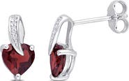 DELMAR Garnet Heart & Diamond Stud Earrings