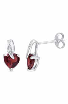 DELMAR Garnet Heart & Diamond Stud Earrings