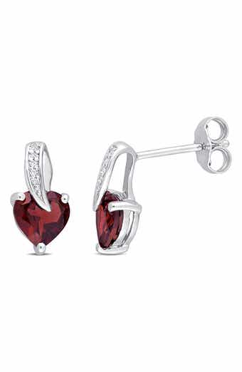 Garnet Heart & Diamond Stud Earrings