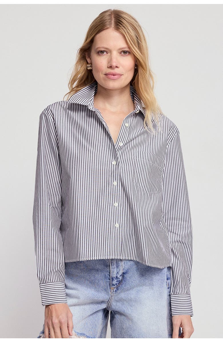 The Shirt by Rochelle Behrens The Long Sleeve Boxy Crop Shirt, Alternate, color, Black/White Stripe