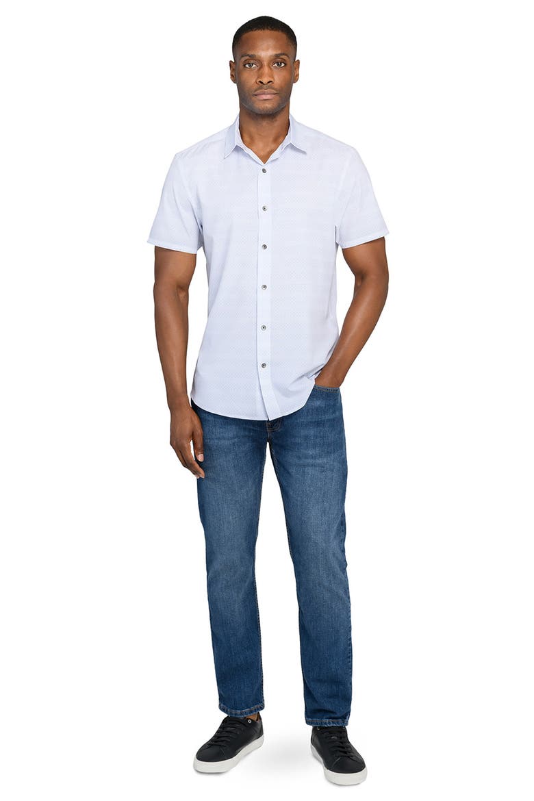 Slim Fit Micro Geo Short Sleeve Performance Button-Up Shirt, Alternate, color, WHITE