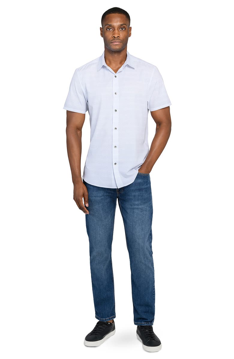 W.R.K Slim Fit Micro Geo Short Sleeve Performance Button-Up Shirt, Alternate, color, White