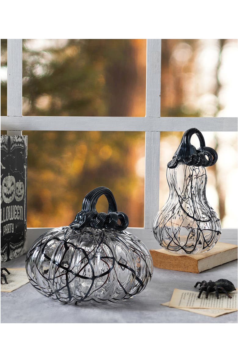 Glitzhome Halloween Abstract Black and White Glass Pumpkin, Alternate, color, Black