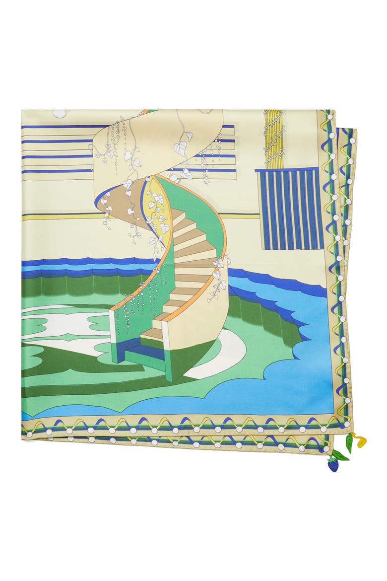 The Pool Square Silk Scarf, Main, color, THE POOL SQUARE BLUE