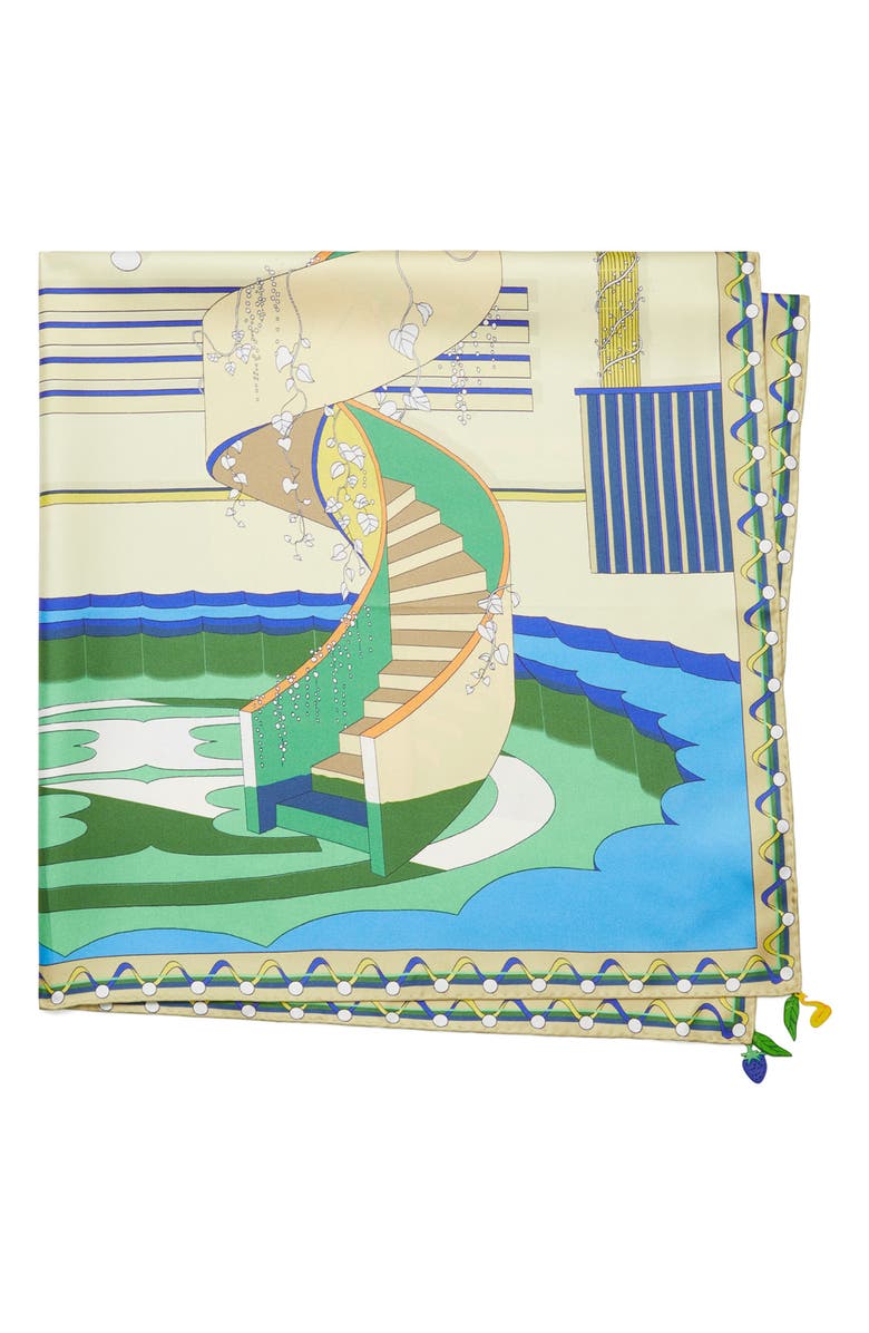 Tory Burch The Pool Square Silk Scarf, Main, color, The Pool Square Blue