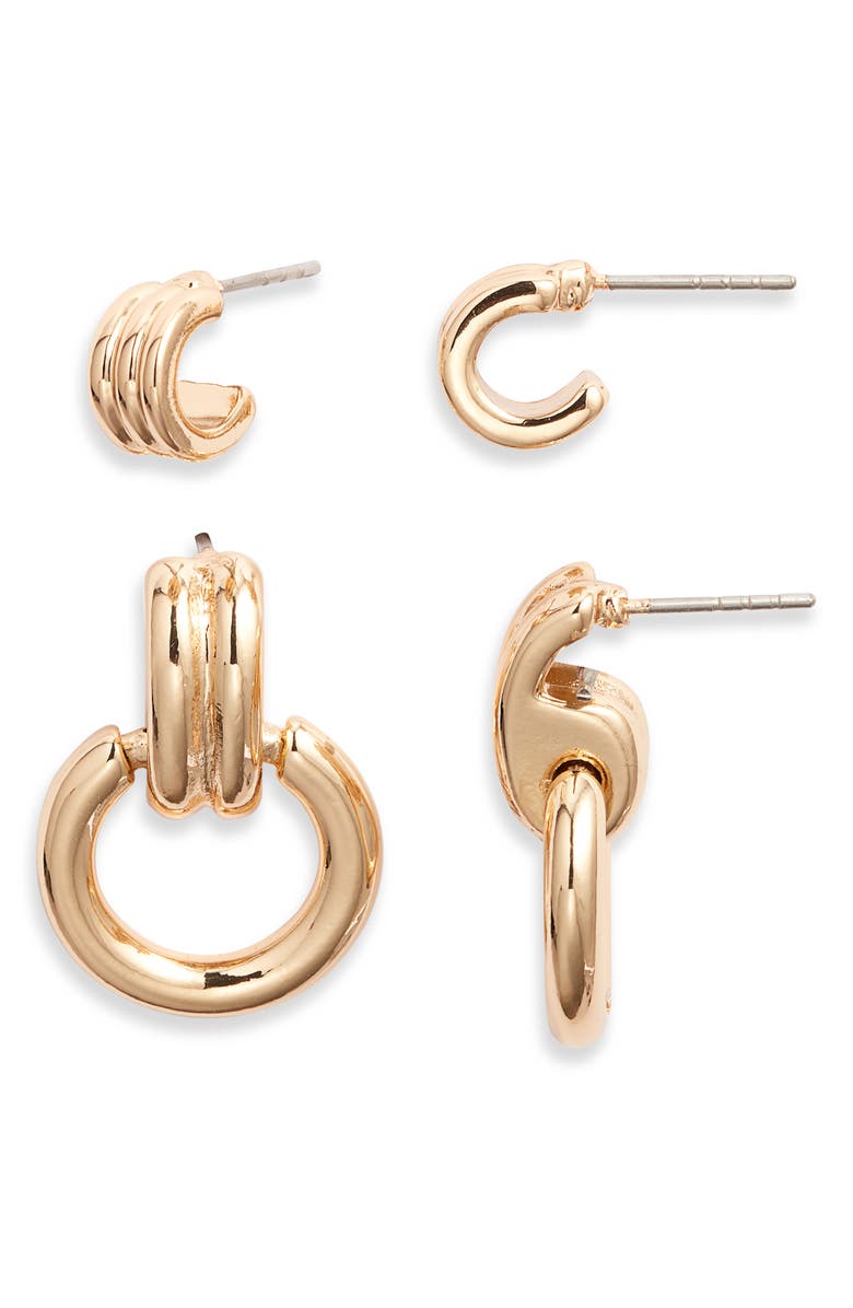 Open Edit 2 Pairs of Hoop Earrings, Main, color, Gold