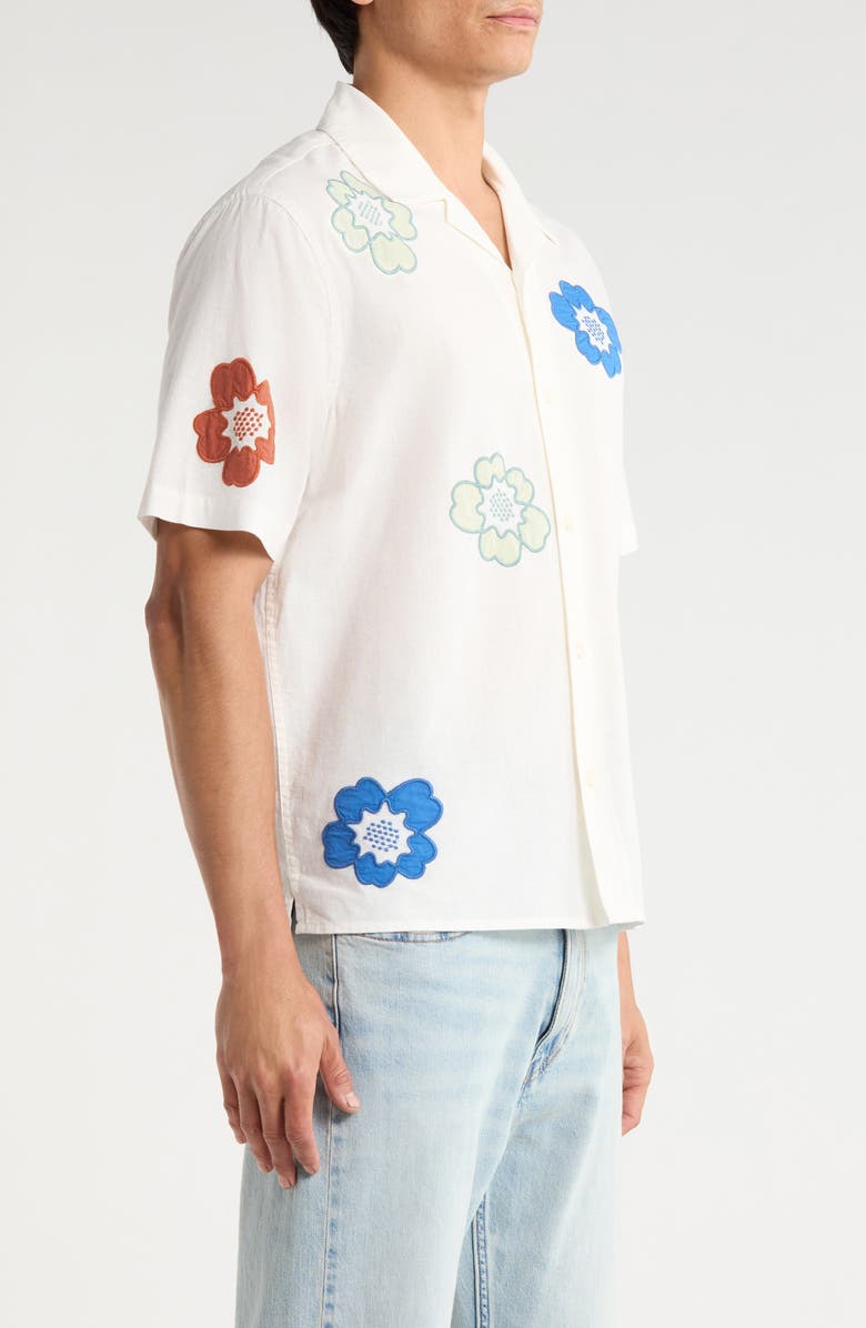 Wax London Didicot Floral Appliqué Cotton & Linen Camp Shirt, Alternate, color, Ecru / Multi