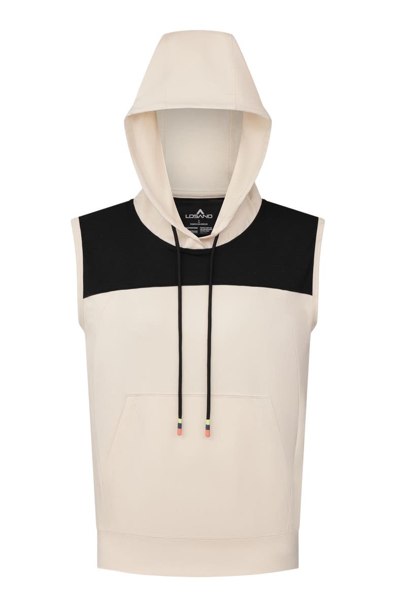 Losano Sleeveless Warm Up Hoodie, Alternate, color, Black / Dune