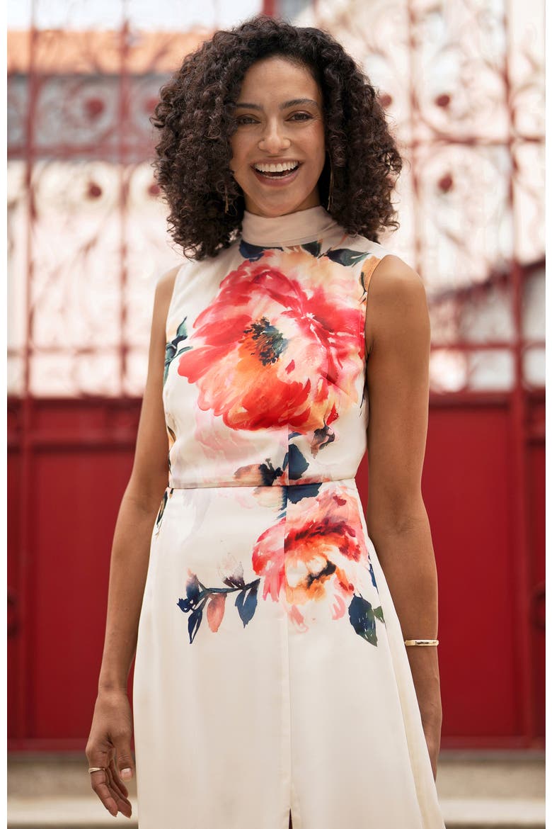 Flower High Neck Maxi Dress, Alternate, color, Ivory