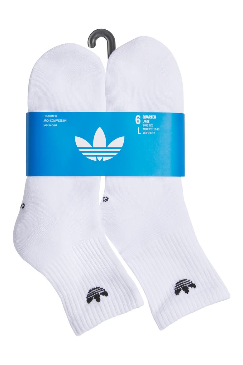 6-Pack Trefoil Performance Quarter Crew Socks, Alternate, color, WHITE