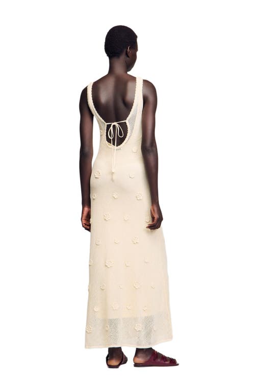 Sandro Womens Naturels Flower-embellished Sleeveless Knitted Maxi Dress In Ecru