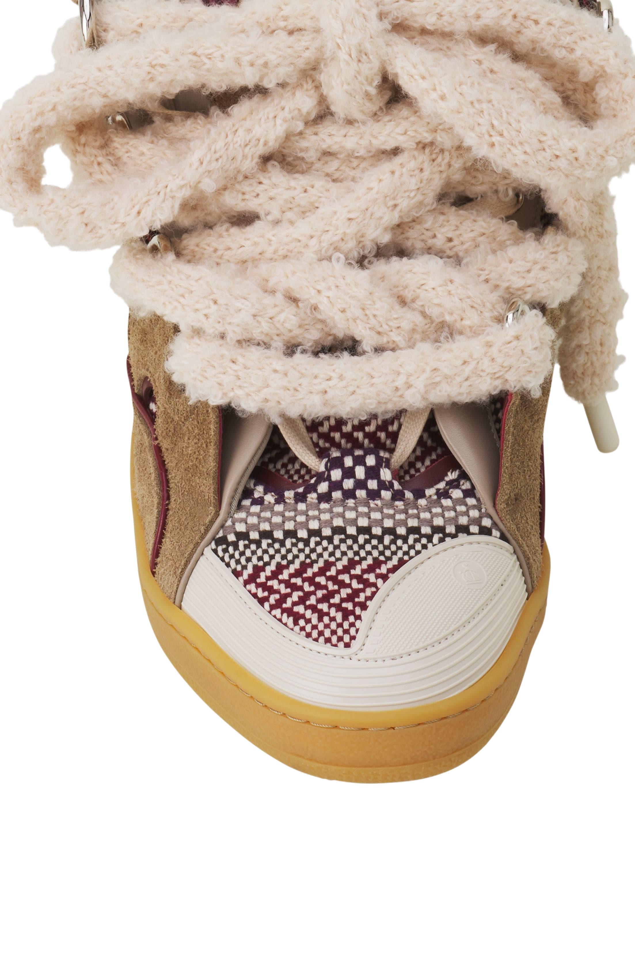 Lanvin Curb Suede Sneakers With Mesh Laces, Alternate, color, Beige