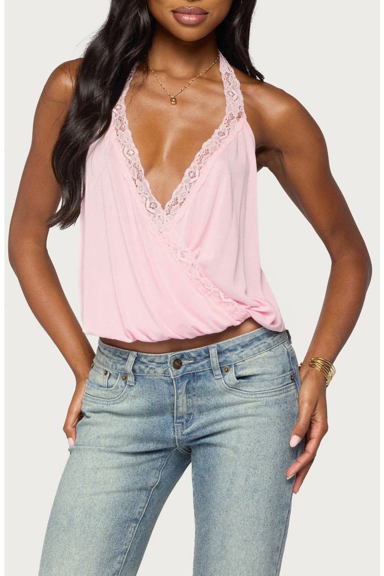 Eilen Lacey Wrap Halter Top, Main, color, PINK
