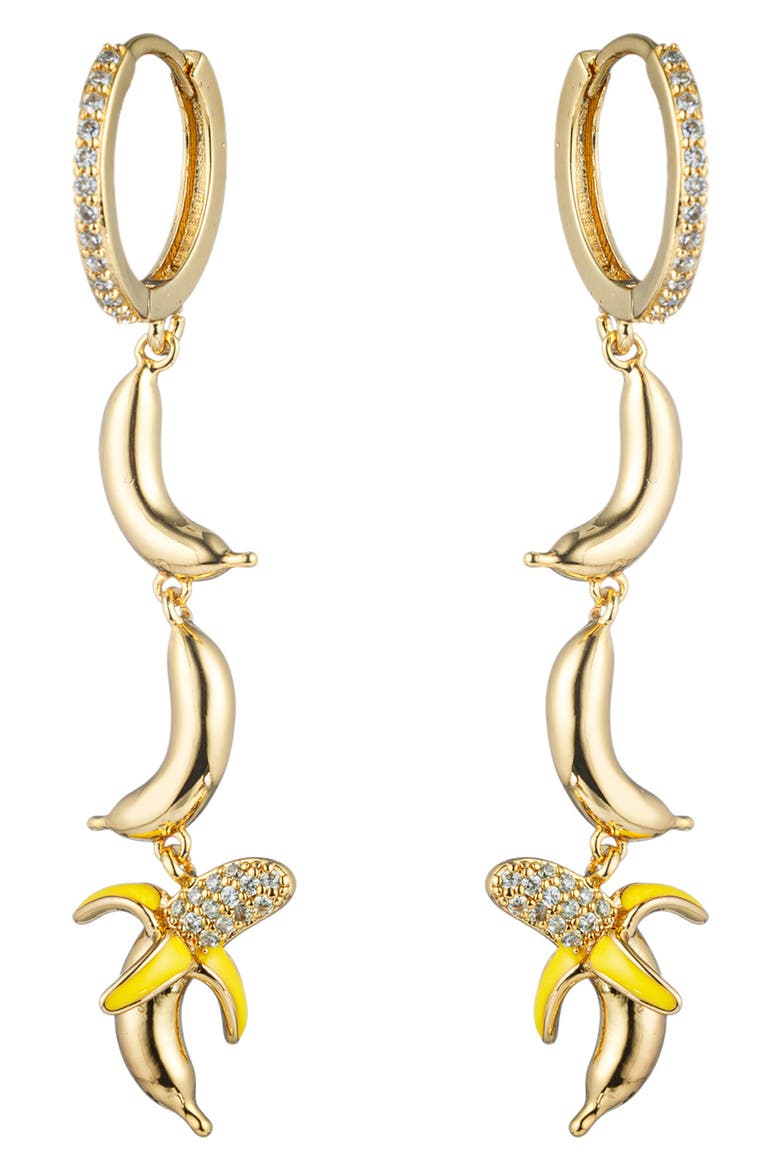 Shirin Banana Cubic Zirconia Linear Drop Earrings, Main, color, GOLD