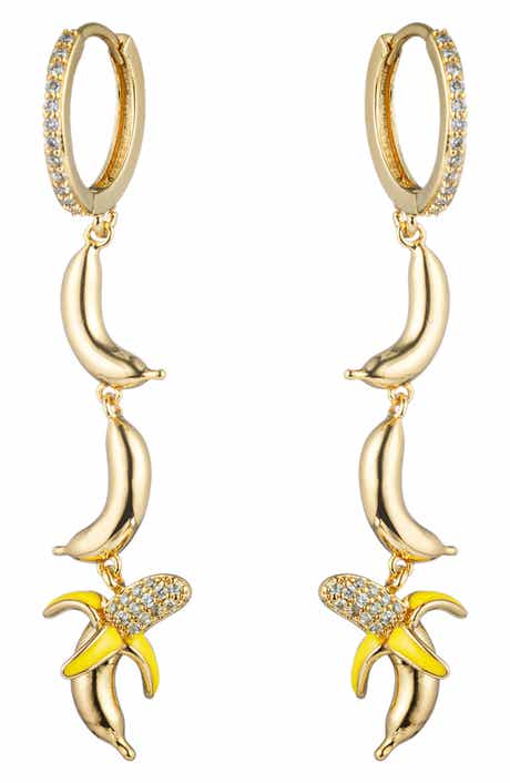 EYE CANDY LOS ANGELES Shirin Banana Cubic Zirconia Linear Drop Earrings