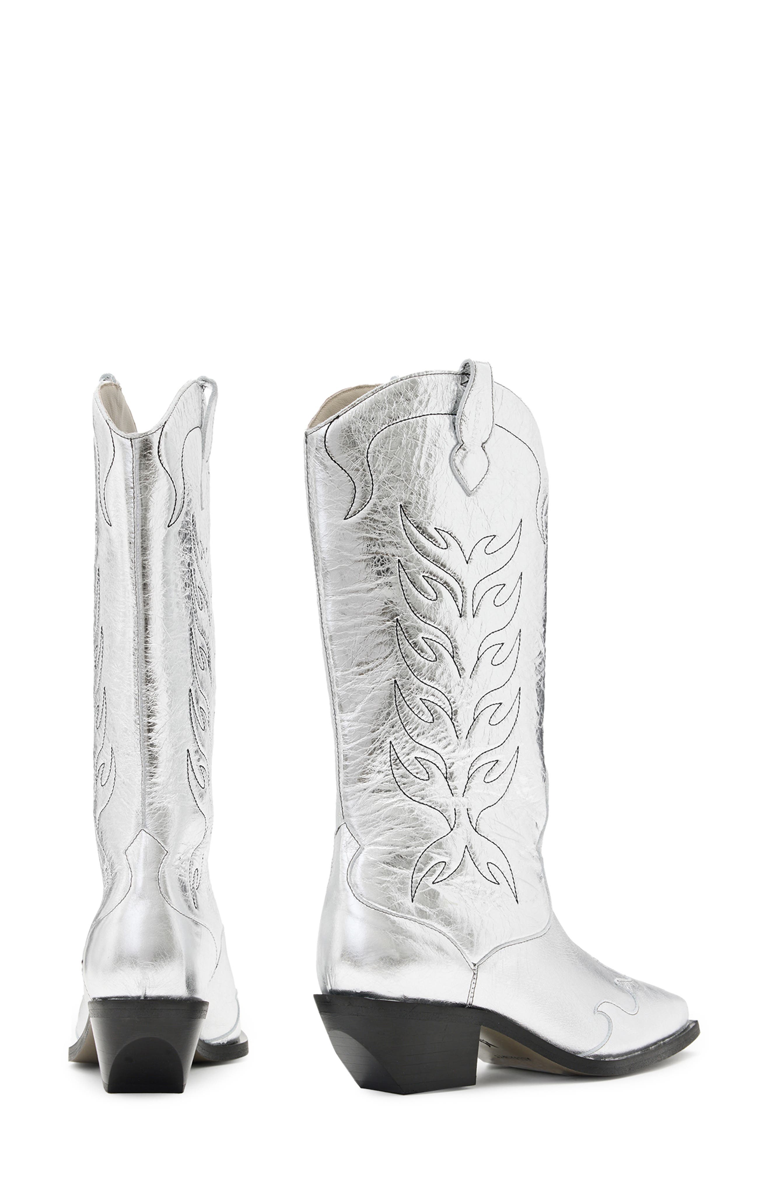 AllSaints Dolly Cowboy Boot, Alternate, color, Silver