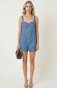 Modenaire Denim Front Zip Pocket Romper
