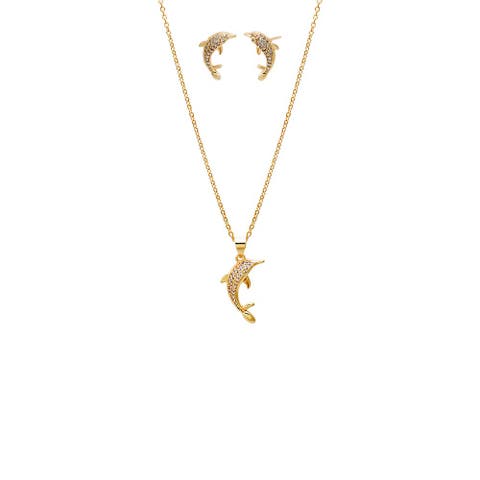 Pave Dolphin Earring & Necklace Combo Set