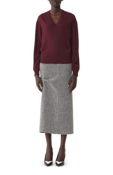 V-Neck Merino Sweater With Grosgrain Detail