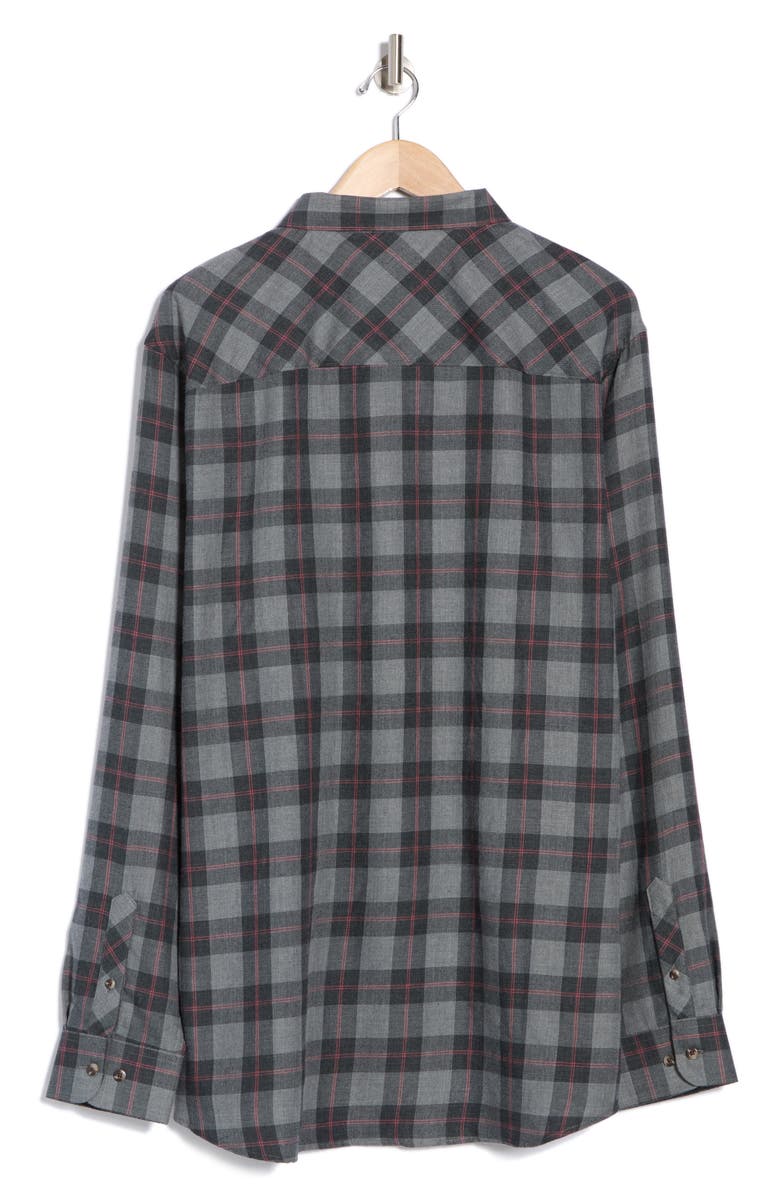 TravisMathew Cloud Plaid Flannel Button-Up Shirt, Alternate, color, Heather Black/ Red
