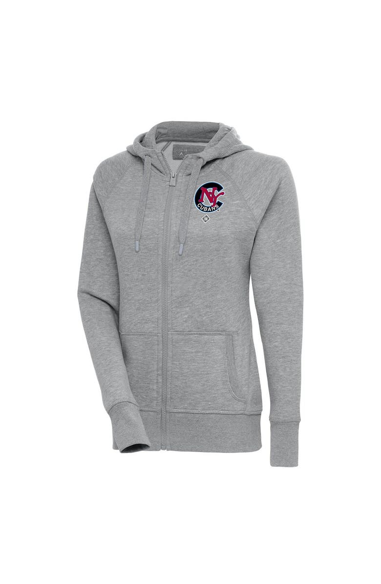 ANTIGUA Women's Antigua Heather Gray New York Cubans Victory Full-Zip Hoodie, Main, color,